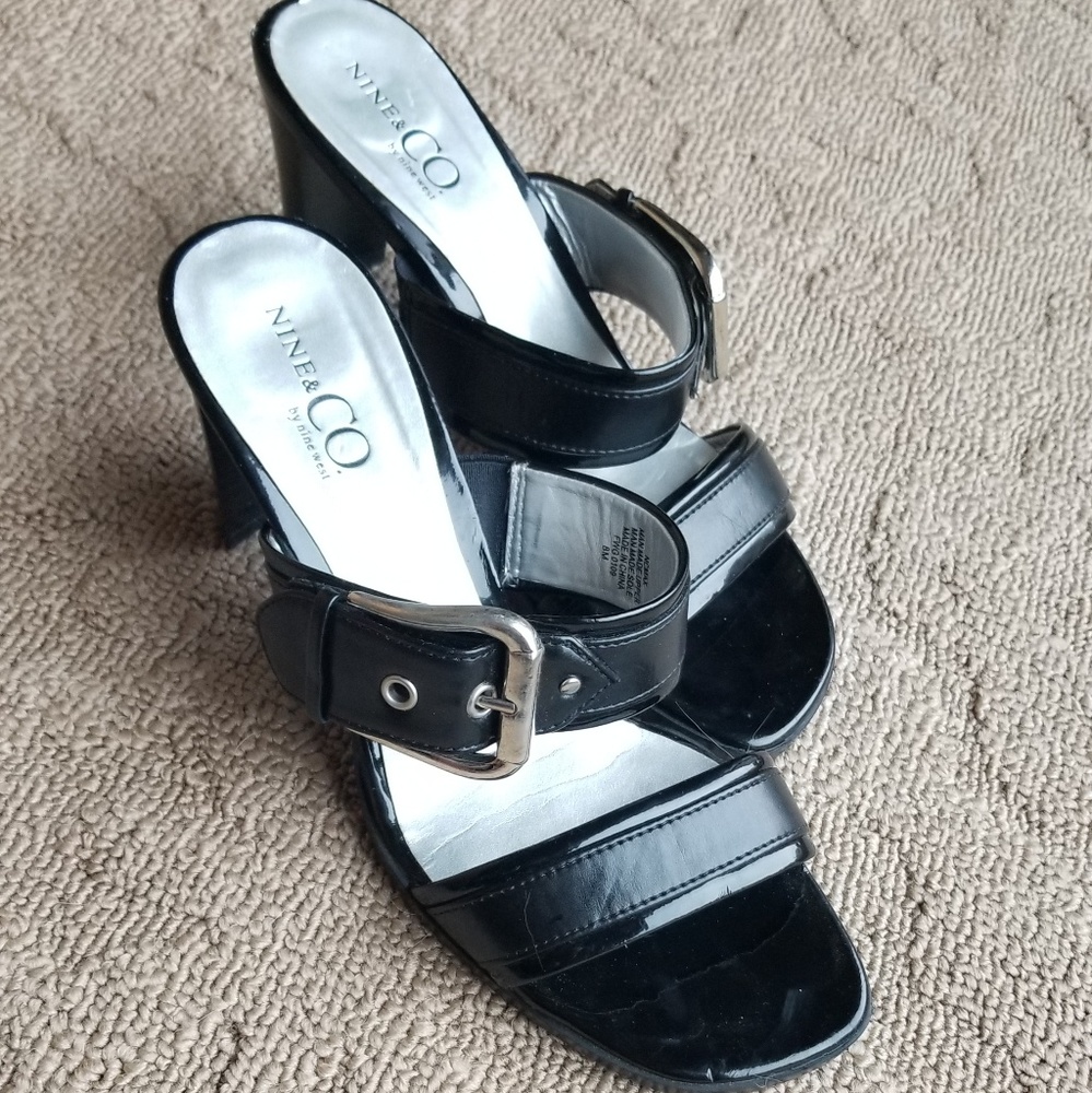 Black Patent Leather wedge sandals